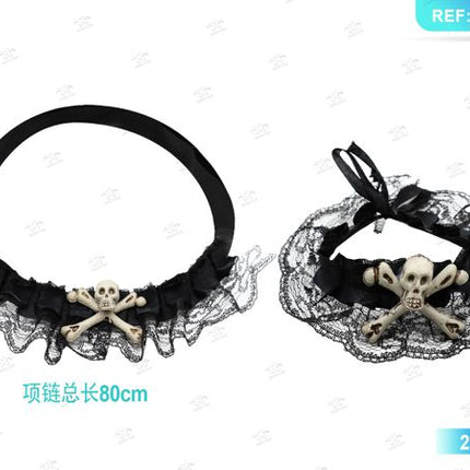 Ketting- en armbandset met ossa incrociate en schedel voor ha