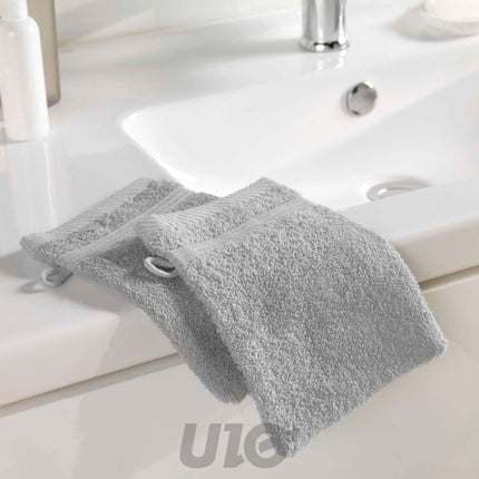 Set washandjes 2 stuks 15 x 21 cm badstof parelgrijs