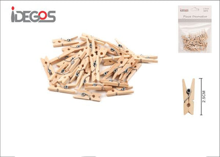 Mini houten knijpertjes naturel 2,5 cm - 30 stuks