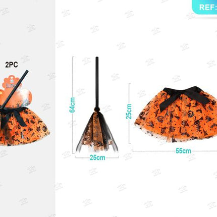Set rok met bezem decorativa halloween 2st.