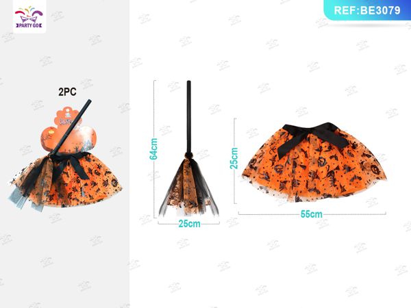 Set rok met bezem decorativa halloween 2st.