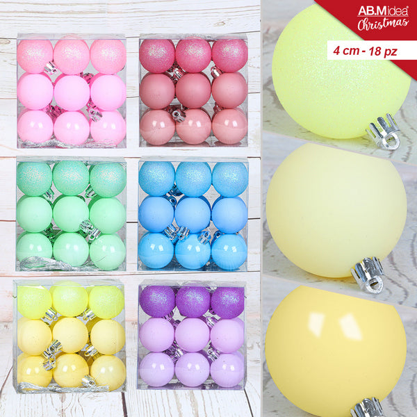 Macaron Kerstballen 4 cm – Set van 18 – gepolijst/satijn/glitter