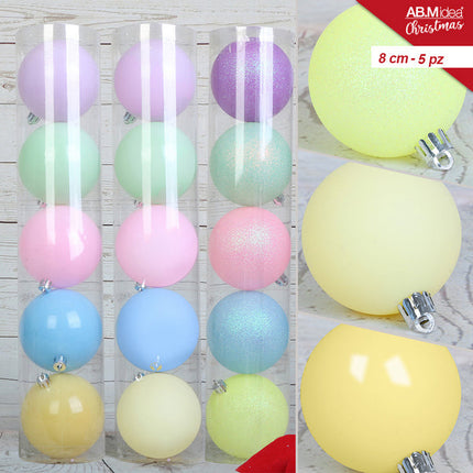 Macaron Kerstballen 8 cm – Set van 5 – gepolijst/satijn/glitter