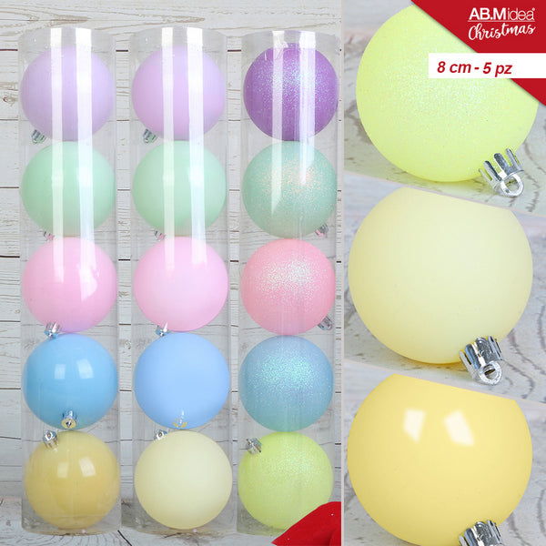 Macaron Kerstballen 8 cm – Set van 5 – gepolijst/satijn/glitter