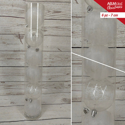 Buis met 6 kerstballen 7 cm – 2 zilveren decorballen