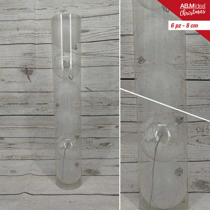 Buis met 6 kerstballen 8 cm – 2 zilveren decorballen