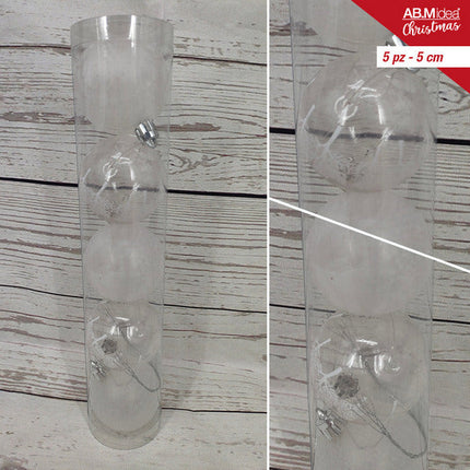 Buis met 5 kerstballen 5 cm – 2 zilveren decorballen