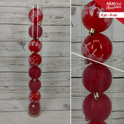 Buis met 8 kerstballen 6 cm – 2 rode decorballen