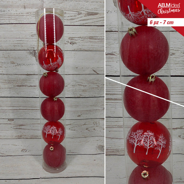 Buis met 6 kerstballen 7 cm – 2 rode decorballen