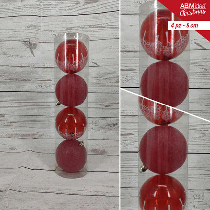 Buis met 4 kerstballen 8 cm – 2 rode decorballen