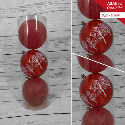 Buis met 3 kerstballen 10 cm – 2 rode decorballen