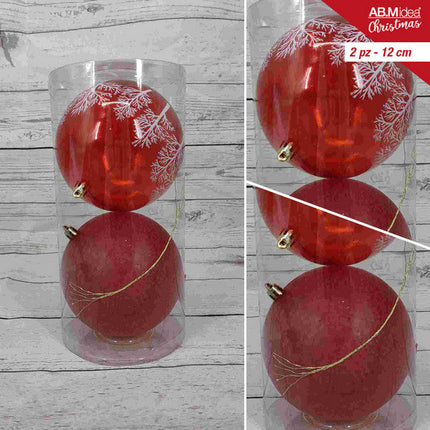 Buis met 2 kerstballen 12 cm – 2 rode decorballen