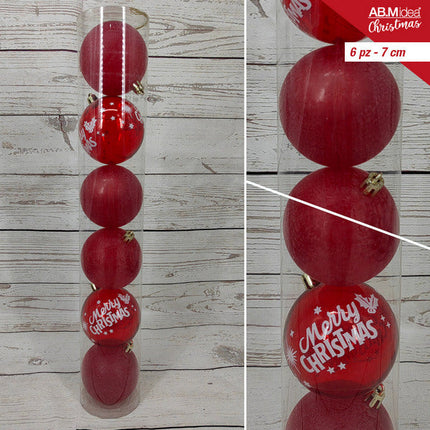 Buis met 6 kerstballen 7 cm – 3 rode decorballen