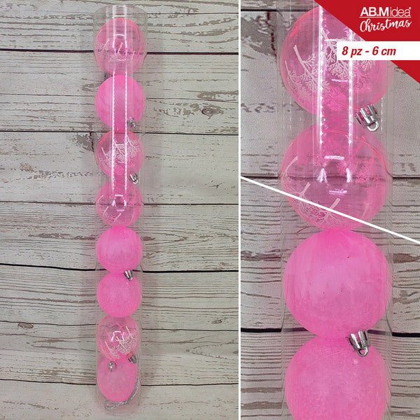 Buis met 8 kerstballen 6 cm – 2 roze decorballen inbegrepen