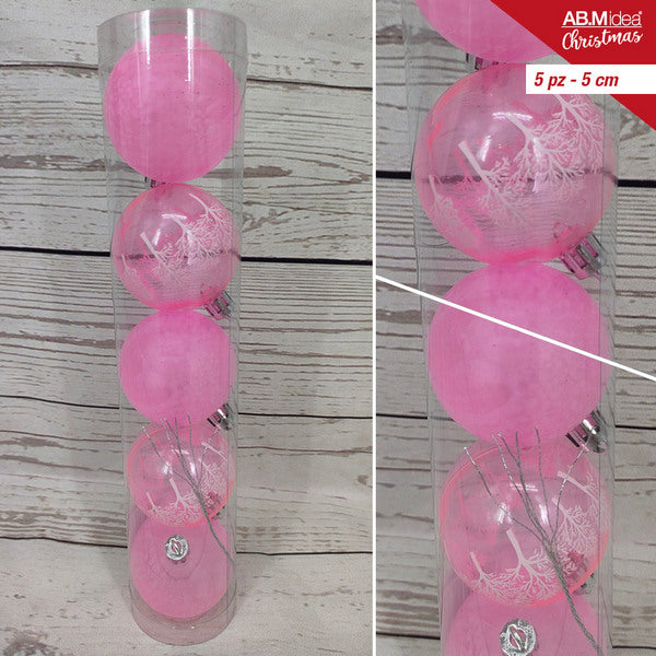 Buis met 5 kerstballen 5 cm – 2 roze decorballen inbegrepen