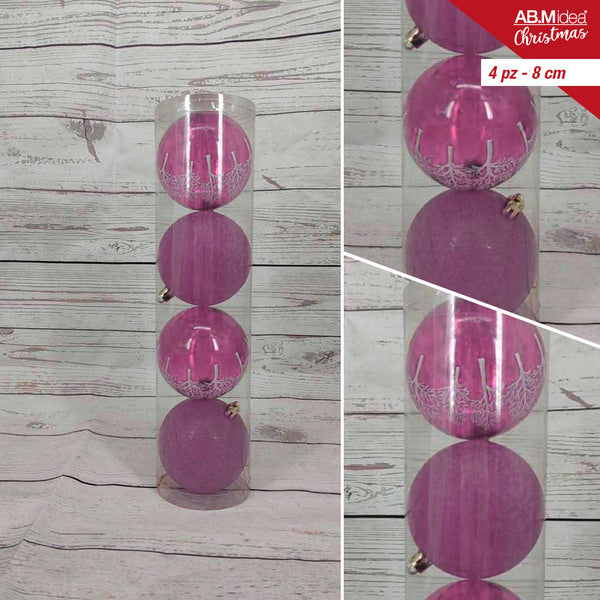 Buis met 4 kerstballen 8 cm – 2 roze decorballen inbegrepen