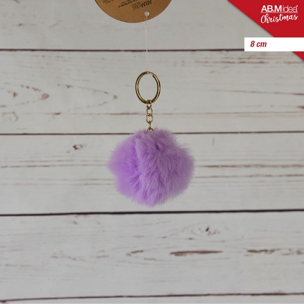 Pompon Sleutelhanger 8 cm Paars – Polyester