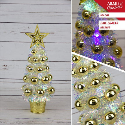 Kerstboom 35 cm Goud met multicolor LED-verlichting – werkt op LR44x3 batterijen