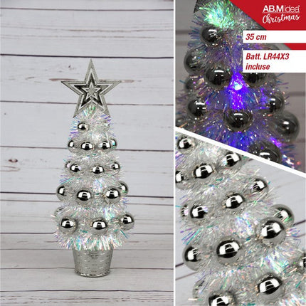 Kerstboom 35 cm Zilver met multicolor LED-verlichting – LR44 batterij