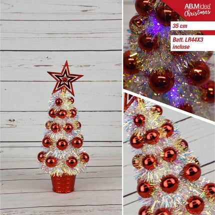 Kerstboom 35 cm Rood met multicolor LED-verlichting – LR44 batterij