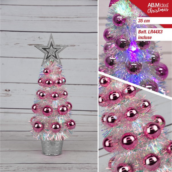 Kerstboom 35 cm Roze met multicolor LED-verlichting – werkt op LR44x3 batterijen