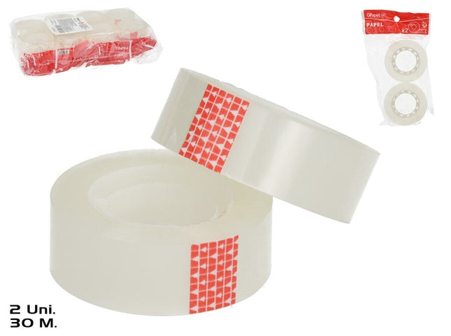 Transparante plakband 30 m x 18 mm – 2 rollen