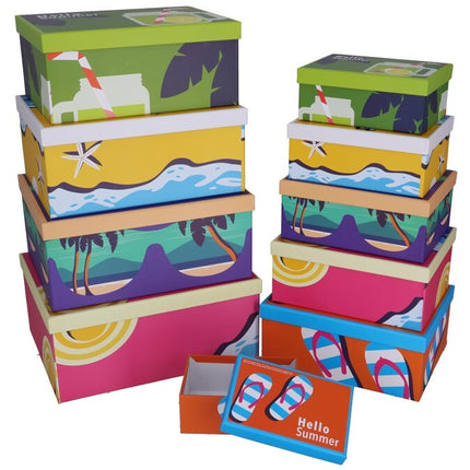 Set van 10 geschenkdozen Hello Summer 37,5 x 29 x 16 cm
