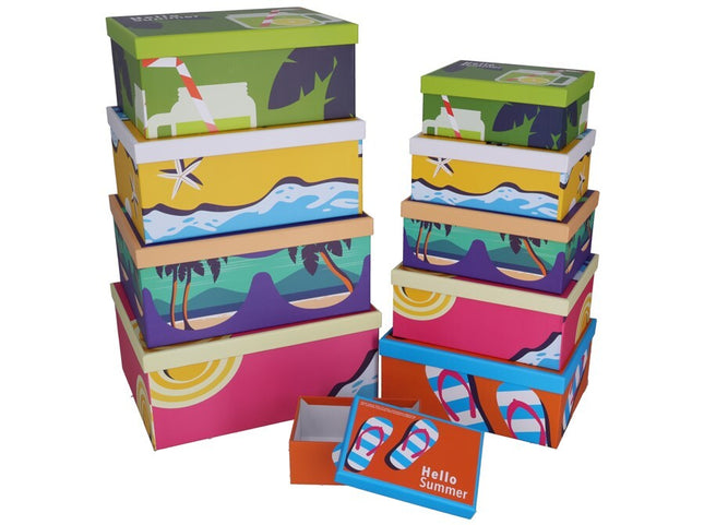 Set van 10 geschenkdozen Hello Summer 37,5 x 29 x 16 cm