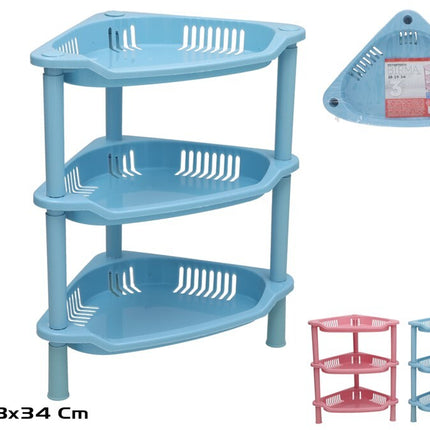 Kunststof hoekrek Birma 3 niveaus 28 x 21 x 34 cm – assorti