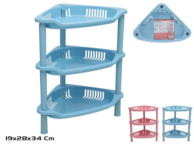 Kunststof hoekrek Birma 3 niveaus 28 x 21 x 34 cm – assorti