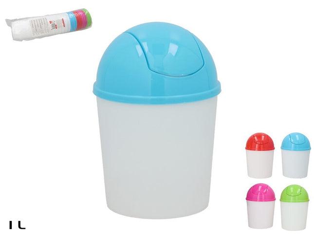 Mini-afvalbak met klapdeksel 1 liter – assorti