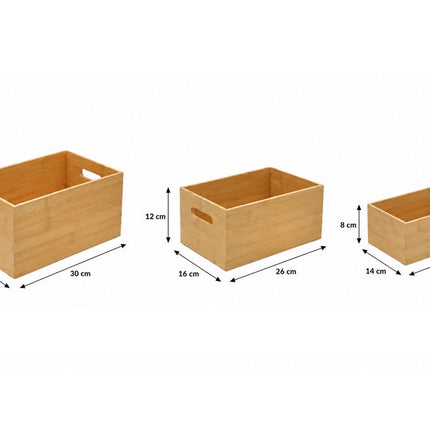 Bamboe opbergboxen 30 × 20 × 14 cm – set van 3