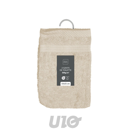 Set washandjes 2 stuks 15 x 21 cm badstof linnen