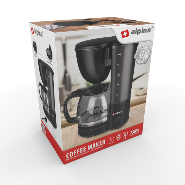 ALPINA Koffiezetapparaat 750W 2-12 Koppen Zwart
