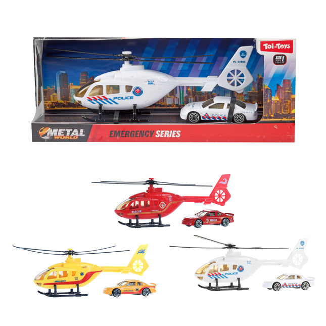 Metalen Helikopter met metalen auto – 3 assorti