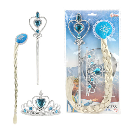 Ice Princess Haarset met vlecht, tiara en toverstaf