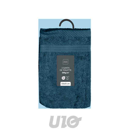 Set washandjes 2 stuks 15 x 21 cm badstof indigo