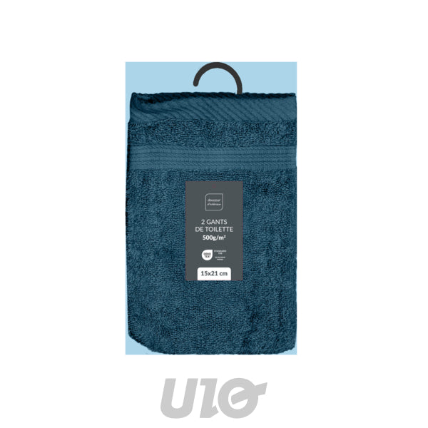 Set washandjes 2 stuks 15 x 21 cm badstof indigo