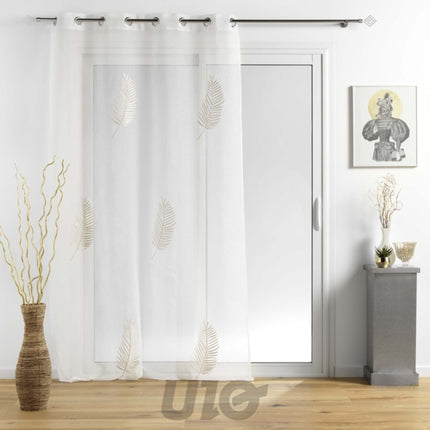 Transparant gordijn met ringen 140 x 240 cm zand geborduurd