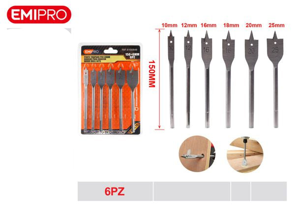 Set platte houtboren 6 stuks