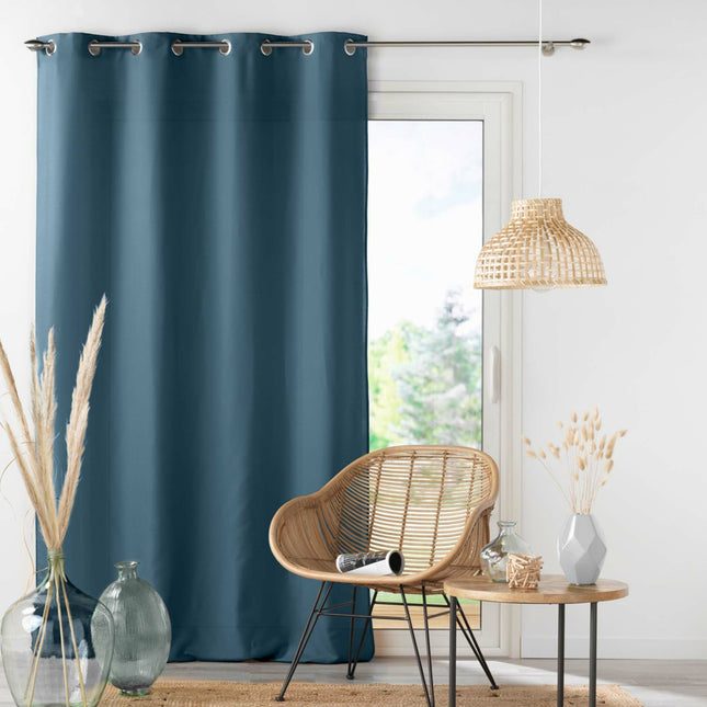 Gordijn met ringen 140 × 260 cm – Effen microvezel – Absolu – Indigo