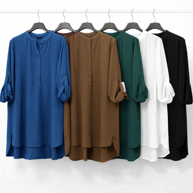 Dames Tuniek Blouse – Uni – Lange Mouw