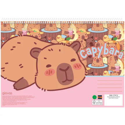 Capybara Happy Life A4 spiral sketchbook, 30 sheets