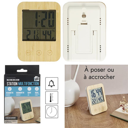 Houten wekker met weerstation