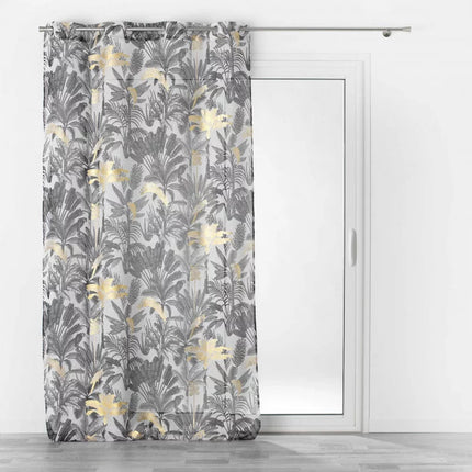 Vitrage met ringen 140 × 240 cm – Zandkleurige voile met metallic print – Karaba