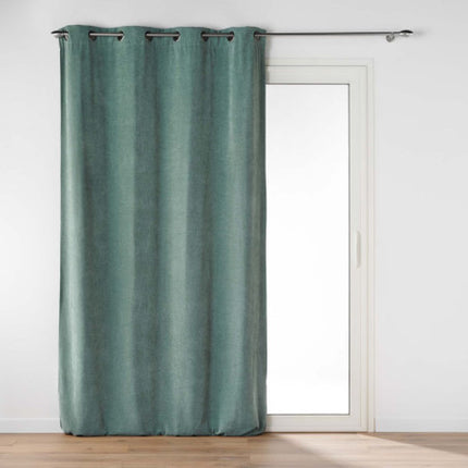 Gordijn met ringen 135 × 260 cm – Effen fluweel – Novana – Saliegroen