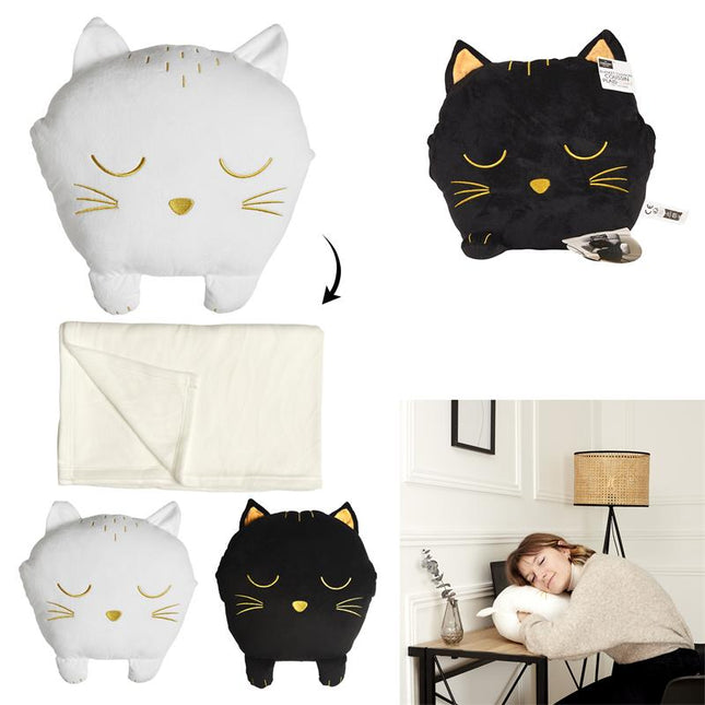 Kawaii kattenkussen met plaid