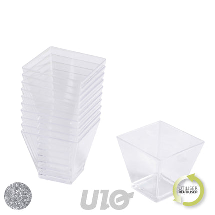 Herbruikbare vierkante amuseglaasjes 60 ml, 25 stuks – zilver
