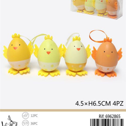 Decoratieve eieren met kuiken 6,5x4,5 cm – 4 stuks