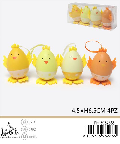 Decoratieve eieren met kuiken 6,5x4,5 cm – 4 stuks
